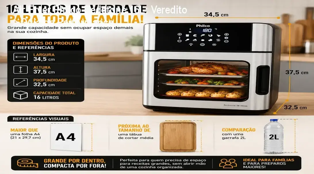 Air Fryer Forno Philco Redstone 16L em detalhe destacando o painel digital e design em inox