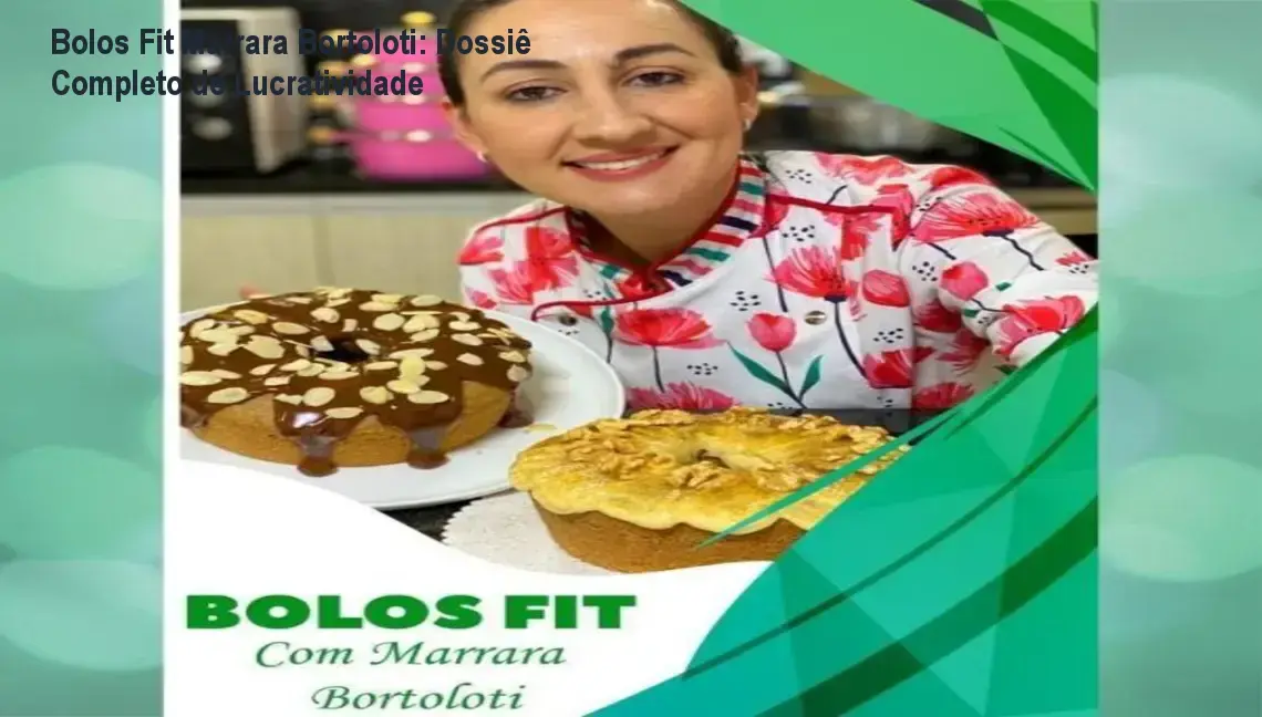 Visão interna da Apostila de Bolos Fit de Marrara Bortoloti mostrando receitas e tabelas