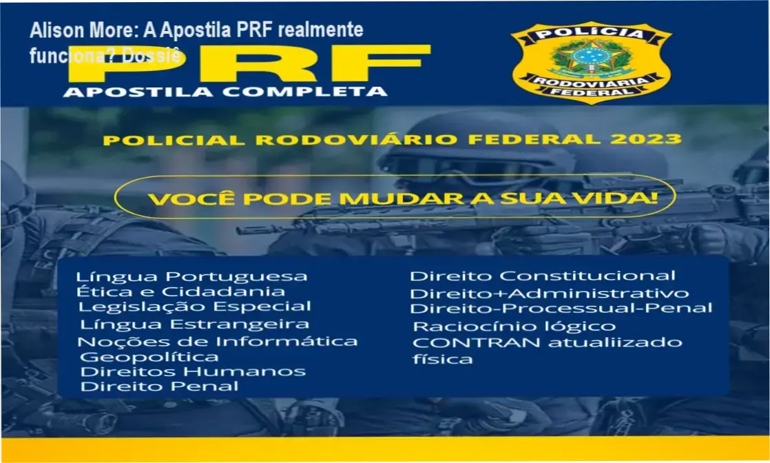 Visualização interna da Apostila PRF do Alison More detalhando o conteúdo teórico e dicas de estudo