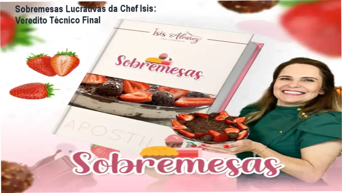 Apostila de Sobremesas Lucrativas da Chef Isis Alvarez com exemplos de pavês e tortas gourmet
