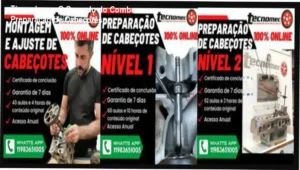 Combo Preparação de Cabeçotes de Tiago Jorge mostrando detalhes de bancada de fluxo e usinagem técnica