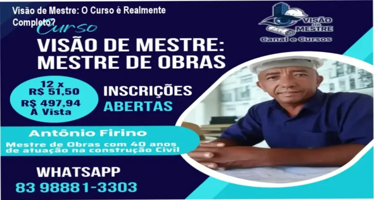 Interface de aprendizado do Curso Visão de Mestre: Mestre de Obras revelando detalhes do conteúdo