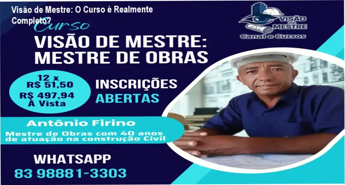 Interface de aprendizado do Curso Visão de Mestre: Mestre de Obras revelando detalhes do conteúdo