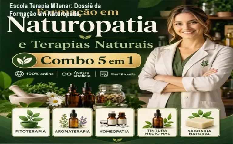 Visão interna da plataforma de cursos da Escola Terapia Milenar com módulos de Naturopatia e Fitoterapia