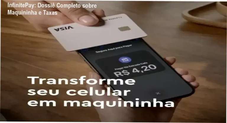 Maquininha Smart da InfinitePay exibindo interface de vendas e taxas
