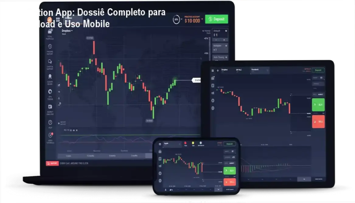Interface do aplicativo IQ Option funcionando em um smartphone para trading mobile