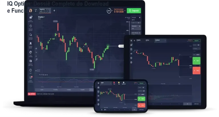 IQ Option: Dossiê Completo do Download e Funcionamento 6 Interface do app IQ Option mostrando gráficos de trading e ferramentas de investimento