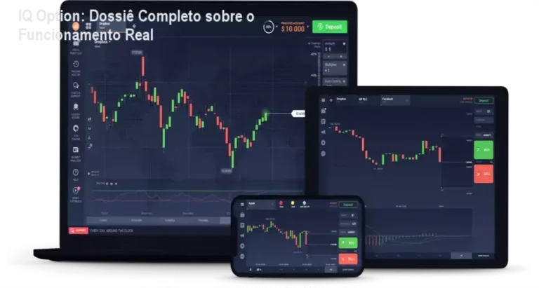 Interface da plataforma IQ Option exibindo gráficos e ferramentas de trading para análise de mercado