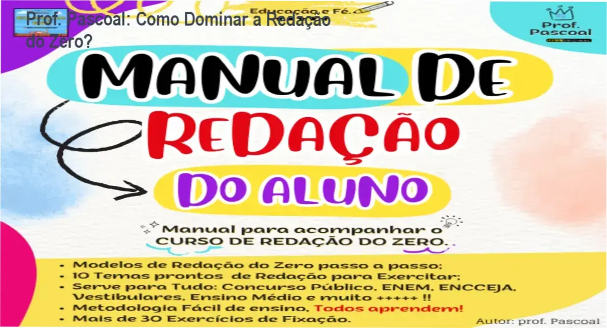 Manual de Redação do Aluno do Prof. Pascoal apresentando estrutura interna e metodologia passo a passo