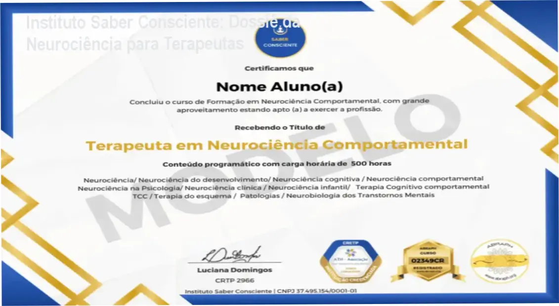 Instituto Saber Consciente: Dossiê da Neurociência para Terapeutas 1 Interface de estudos da Formação em Neurociência Comportamental do Instituto Saber Consciente demonstrando a plataforma de aprendizado