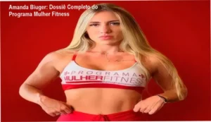 Visão interna do aplicativo do Programa Mulher Fitness com Amanda Biuger mostrando treinos e planos alimentares
