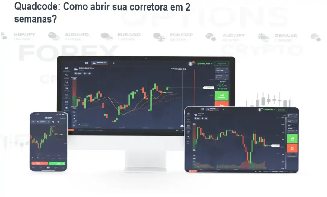Interface do sistema Quadcode Brokerage Solution mostrando bastidores da plataforma White Label