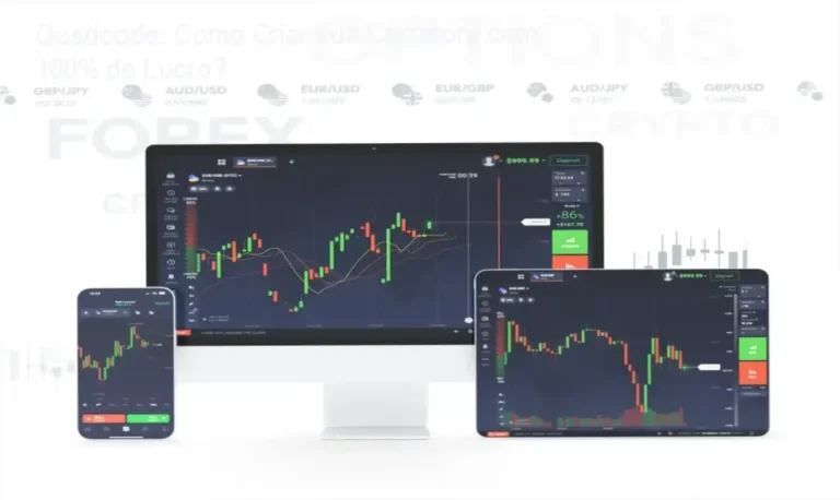 Quadcode: Como Criar sua Corretora com 100% de Lucro? 5 Interface da plataforma Quadcode mostrando bastidores e funcionamento do sistema white-label
