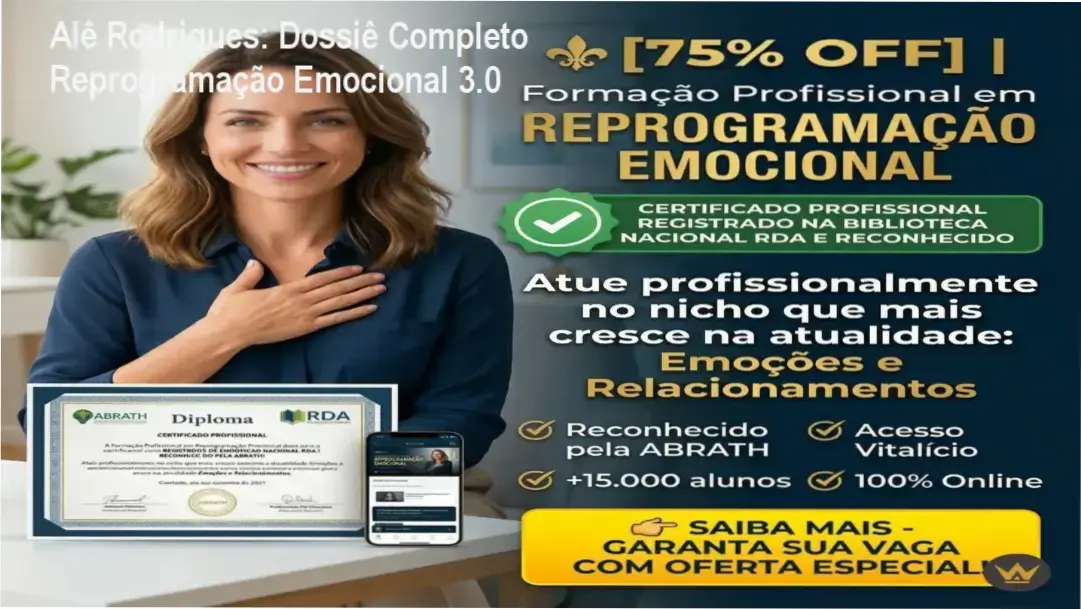 Interface de aprendizado e bastidores do curso Reprogramação Emocional Avançado 3.0 de Alê Rodrigues