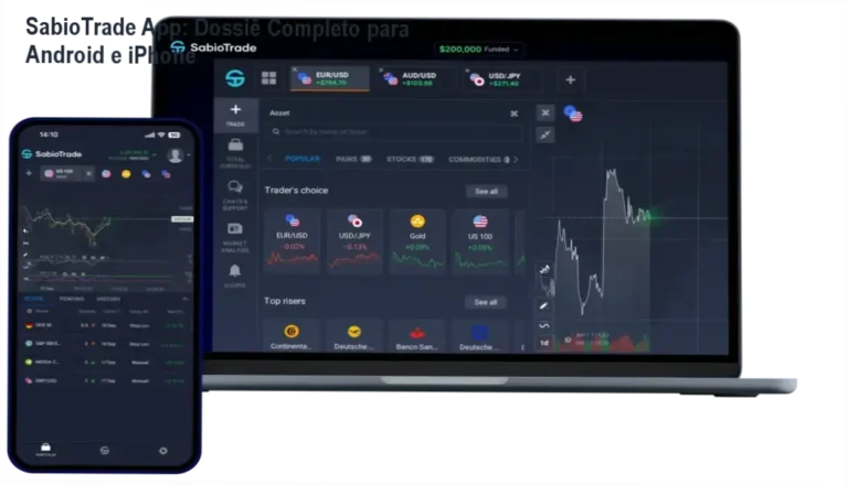 SabioTrade App: Dossiê Completo para Android e iPhone 5 Interface do SabioTrade App exibindo gráficos e operações em tempo real no smartphone