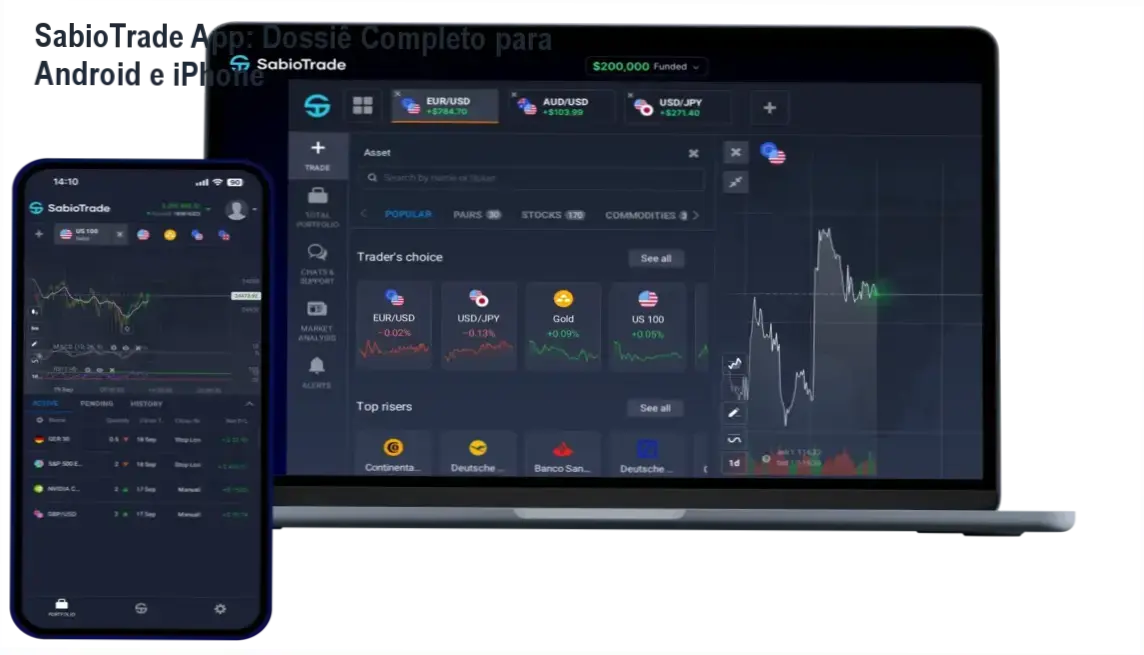 SabioTrade App: Dossiê Completo para Android e iPhone 1 Interface do SabioTrade App exibindo gráficos e operações em tempo real no smartphone