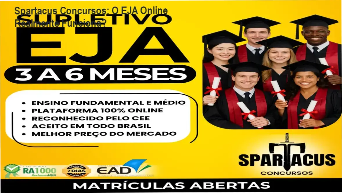 Supletivo EJA Spartacus Concursos mostrando interface de estudos e funcionamento do curso online