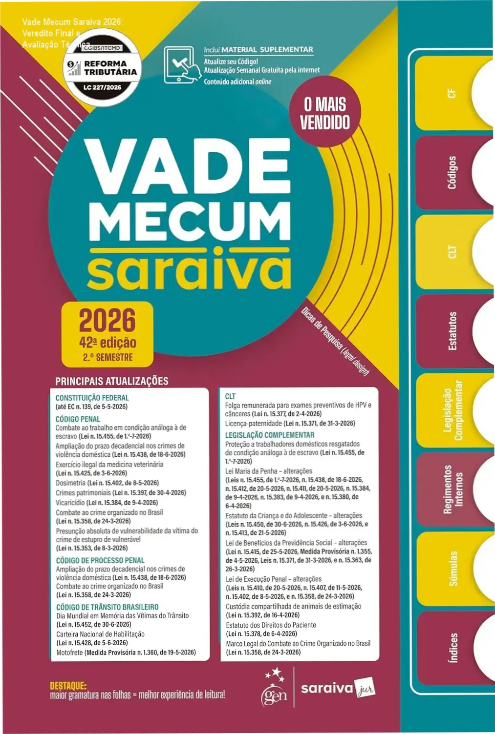 Vade Mecum Saraiva Tradicional 42ª Edição 2026 aberto em mesa de estudos jurídica