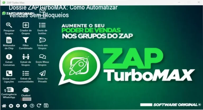 Interface do software ZAPTurboMAX demonstrando automação de disparos de WhatsApp com IA