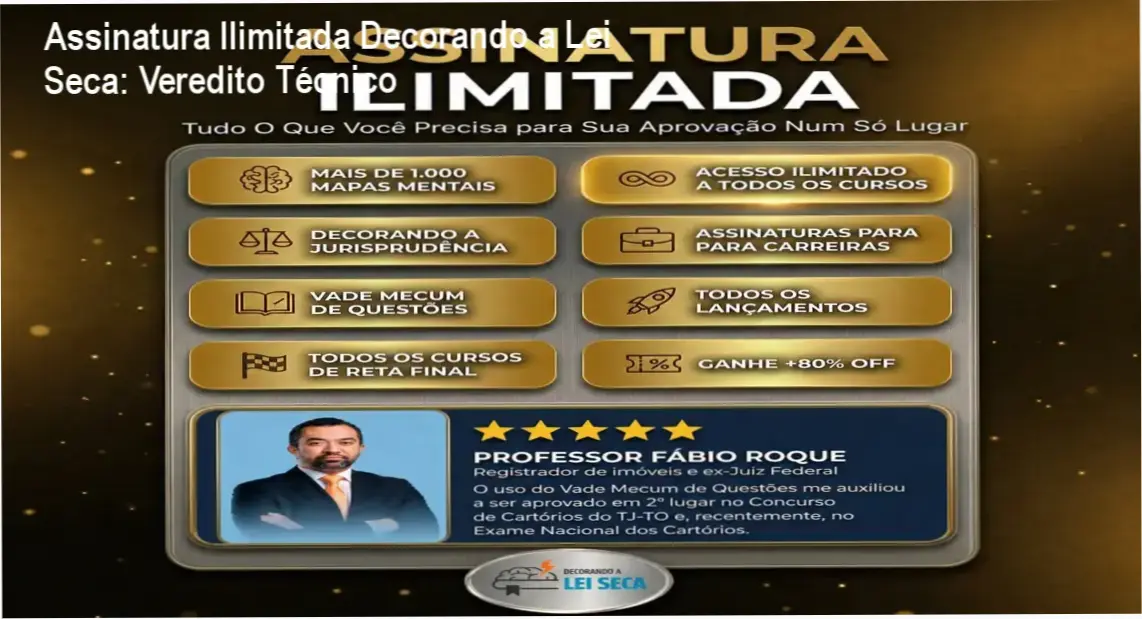 Assinatura Ilimitada Decorando a Lei Seca: Veredito Técnico 1 Interface da plataforma Assinatura Ilimitada Decorando a Lei Seca com flashcards e questões