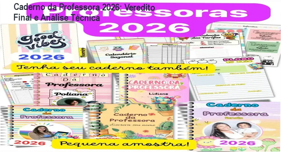 Visão detalhada do Caderno da Professora 2026 com ferramentas de sondagem diagnóstica e planejamento escolar