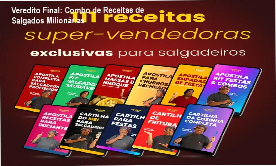 Conjunto de apostilas digitais do Combo de Receitas de Salgados Milionárias para produção em máquinas modeladoras