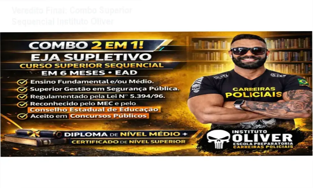 Certificado e material de estudo do Combo Superior Sequencial do Instituto Óliver para concursos