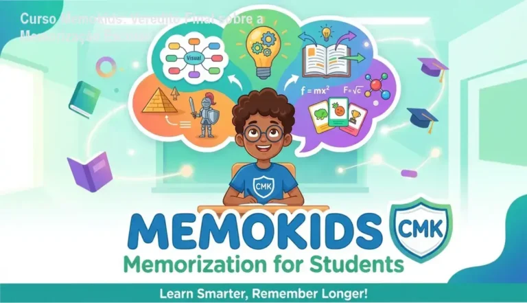 Estudante aplicando técnicas de memorização do Curso Memokids para otimizar os estudos escolares