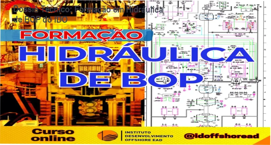 Formação em Hidráulica de BOP de Marcos Pestana mostrando a visão interna dos módulos de ensino e diagramas técnicos