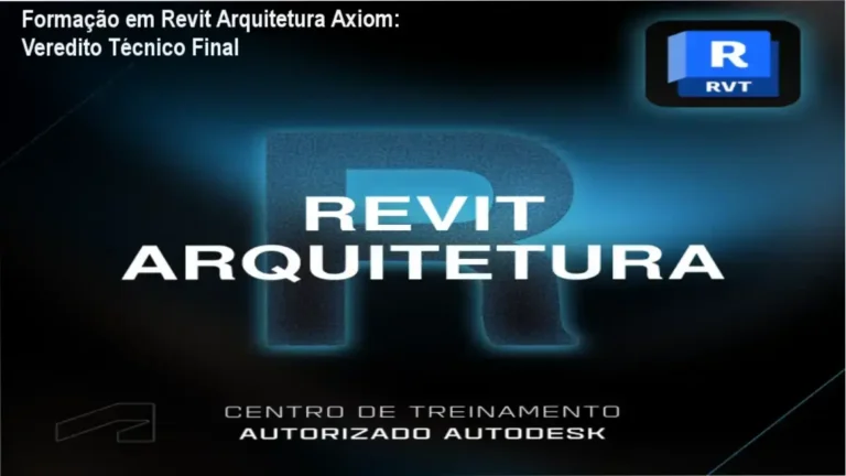 Interface do curso Formação em Revit Arquitetura da Axiom com selo de Centro Autorizado Autodesk
