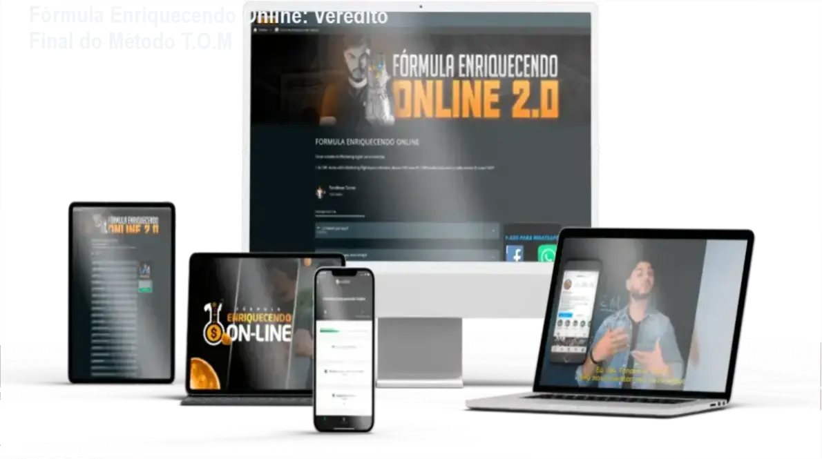 Fórmula Enriquecendo Online: Veredito Final do Método T.O.M 1 Interface do treinamento Fórmula Enriquecendo Online detalhando a metodologia de vendas do Tondimas Tôrres