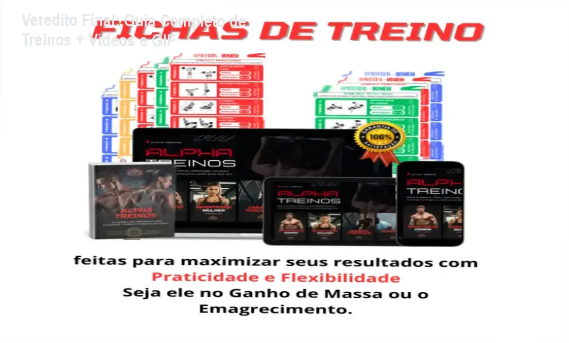 Interface do Guia Completo de Treinos com demonstrações em GIFs e vídeos de exercícios