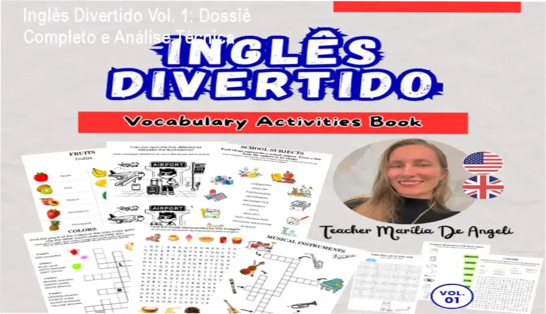 Páginas do livro Inglês Divertido Vol. 1 com atividades lúdicas e jogos educativos