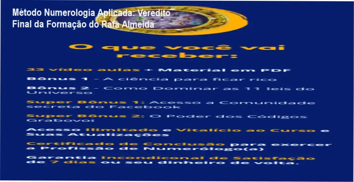 Estudo de mapa numerológico e certificado do Método Numerologia Aplicada de Rafà Almeida