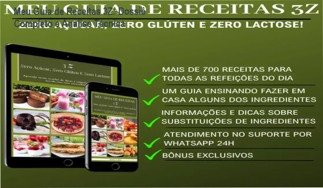 Capa do ebook Meu Guia de Receitas 3Z com pratos saudáveis sem açúcar, glúten e lactose