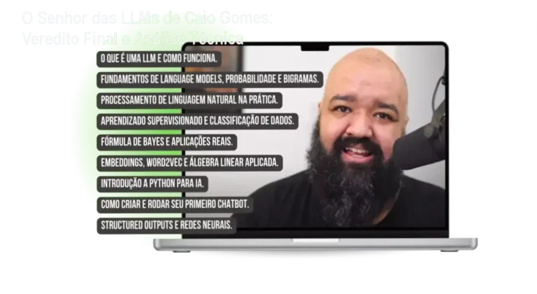 Interface do curso O Senhor das LLMs de Caio Gomes focada em construção de soluções com IA