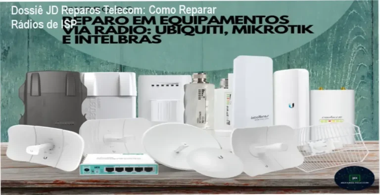 Técnico realizando diagnóstico eletrônico em placa de rádio Ubiquiti com multímetro