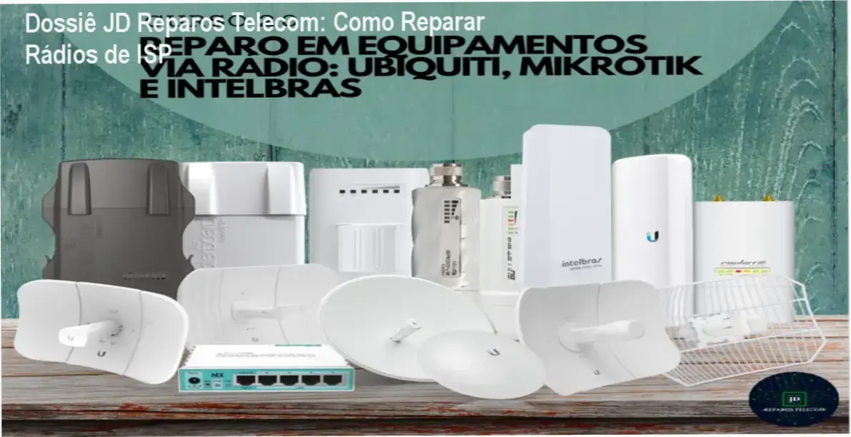 Técnico realizando diagnóstico eletrônico em placa de rádio Ubiquiti com multímetro
