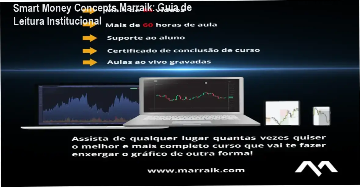 Gráfico de trading com marcações de Smart Money Concepts do curso do Marraik