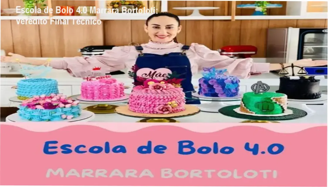Interface do curso Escola de Bolo 4.0 de Marrara Bortoloti com foco em confeitaria e vendas